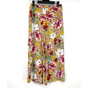 Leith Pants Mustard Yellow Floral Print Wide Leg Culottes Crop